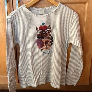 Zara Girls Owl Long Sleeve T-shirt with Flipping Sequins (Youth 13-14)
